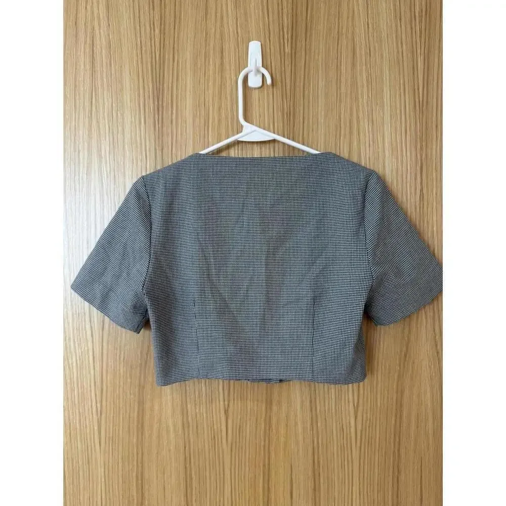House of Harlow 1960 Gray Checkered Cropped Top Vest Size 2 - Picture 2 of 5